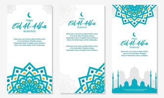 happy eid adha mubarak design with blue arabesque pattern vector