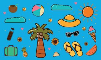 Set of cute summer elements. Perfect for summer poster, postcard, scrapbooking, tag, invitation, sticker set. vector