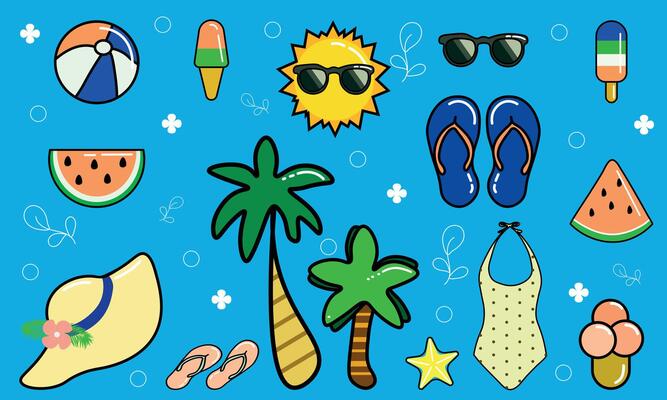 Set of cute summer elements. Perfect for summer poster, postcard, scrapbooking, tag, invitation, sticker set.
