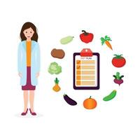 Female nutritionist prescribing nutrition schedule isolated cartoon character on white background. vector