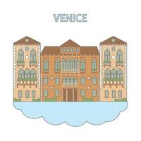 Venice city skyline building. Flat design line illustration concept. Isolated icon on white background vector