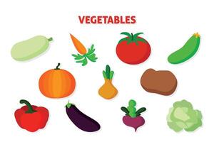 vegetables icons set in cartoon style. Collection farm product for restaurant menu, market label. vector