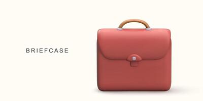 3d realistic red briefcase on white background. vector