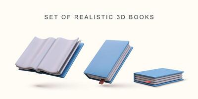 3d realistic set of realistic blue books on white background. vector