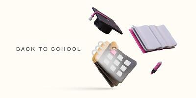 3d realistic back to school concept on white background. vector