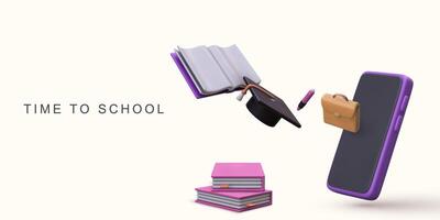 3d realistic concept Back to school on white background. vector