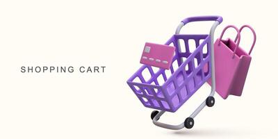 3d realistic shopping cart. vector