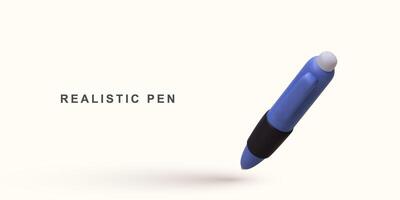 3d realistic blue pen on white background. vector