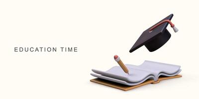 3d realistic education time concept on white background. vector