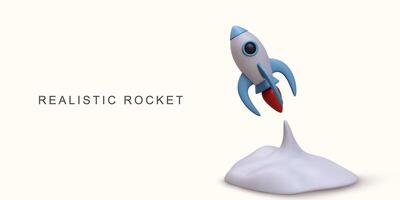 3d realistic space rocket launch on white background. vector