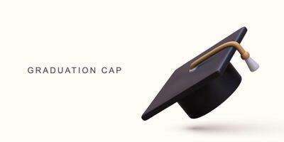 3d realistic graduation cap on white background. vector