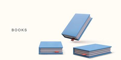 3d realistic set closed books on white background. vector