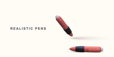3d realistic red pens on white background. vector