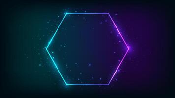 Neon hexagon frame with shining effects vector