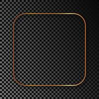 Gold glowing rounded square frame with shadow isolated on dark background. Shiny frame with glowing effects. illustration. vector