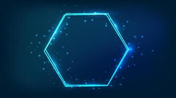 Neon double hexagon frame with shining effects vector