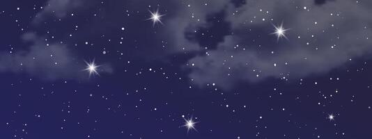 Night sky with clouds and many stars vector