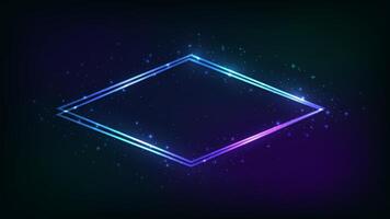 Neon double rhombus frame with shining effects vector