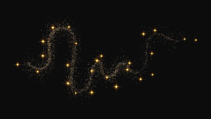 Gold glittering confetti wave and stardust