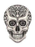 Sugar skull day of the dead design by hand drawing on paper. vector