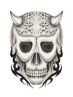 Demon skull tattoo design by hand drawing on paper. vector