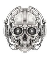 cyberpunk cráneo tatuaje diseño por mano dibujo en papel. vector