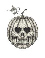 Skull pumpkin halloween day design by hand drawing on paper. vector