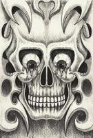 Skull tattoo design by hand drawing on paper. vector