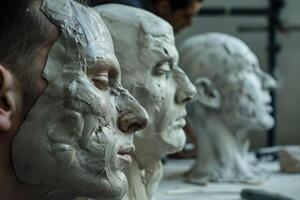 Men during lifecasting process in a prosthetic special fx workshop photo