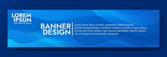 Dynamic abstract banner template with gradient waves ranging from blue to navy, perfect for eye catching headers, promotional banners, and graphic elements, vector