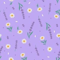 Seamless pattern of chamomile and lavender. graphics. vector