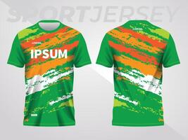 green orange shirt sport jersey mockup template design for soccer, football, racing, gaming, motocross, cycling, and running vector