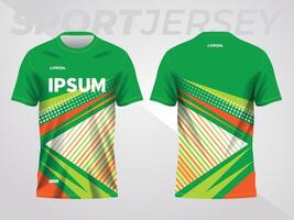 green orange shirt sport jersey mockup template design for soccer, football, racing, gaming, motocross, cycling, and running vector