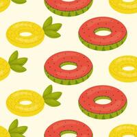 Seamless pattern, fruit shaped swim lap, pineapple and watermelon, kids inflatable vector