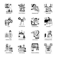 Trendy Glyph Icons Depicting Real Estate Business vector