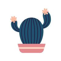 Colorful blooming cacti, succulent in pot. Cute hand drawn sketch of cactus. Doodle style, flat design. Scandinavian, boho style illustration. Exotic and Tropical Plant, home decor vector