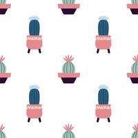 linda cactus en boho estilo. cactus sin costura modelo. de moda boho textura. cactus tela impresión diseño. suculento textil. plano diseño, garabatear estilo, blanco antecedentes vector