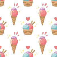 Ice cream seamless pattern. Fast food illustration in cartoon style. Ice cream fabric texture. Ice cream illustration. vector