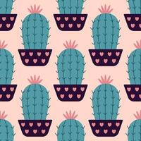 linda cactus en boho estilo. cactus sin costura modelo. de moda boho modelo. cactus tela impresión diseño. suculento textil. plano diseño, garabatear estilo, melocotón pelusa antecedentes vector