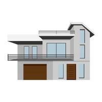 Modern minimalistic architecture of block house with garage. Building exterior of contemporary villa. Private real estate. Colored flat graphic isolated on white background vector