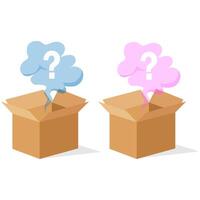 a cardboard box with a question mark coming out. illustration vector