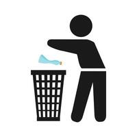 Icon pictogram of a person throwing garbage in the correct place. Ideal for catalogs, information and institutional material. vector