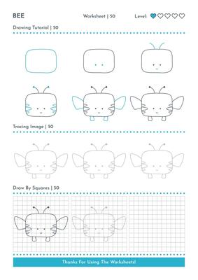 How to Draw Doodle Animal Bee, Cartoon Character Step by Step Drawing Tutorial. Activity Worksheets For Kids