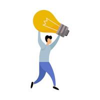 a person carries a light bulb. isolated on white background vector