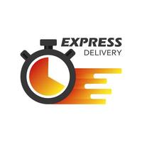 Express delivery icon. Timer and express delivery inscription on light background. Fast delivery, express and urgent shipping, services, chronometer sign. illustration vector