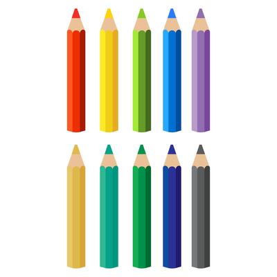 Crayons - colored pencil set loosely arranged - on white background.