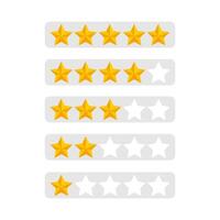 yellow stars of the rating system on a white background. Abstract neumorphism material design star set of achievements rank scale. Customer Product Rating Review. illustration vector