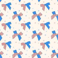 Coquette 4th of July ribbon bow seamless pattern trendy drawing repeating isolate on cream background vector
