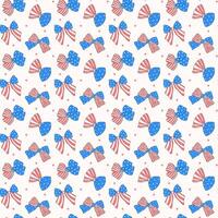 Coquette 4th of July ribbon bow seamless pattern retro trendy drawing repeating isolate on cream background vector