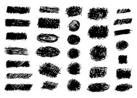 Pen curly lines and squiggles, wide strokes. Grunge scribble black strokes set. Hand drawn marker scribbles. Black pencil sketches, drawings. Scrawl elements isolated on white background vector